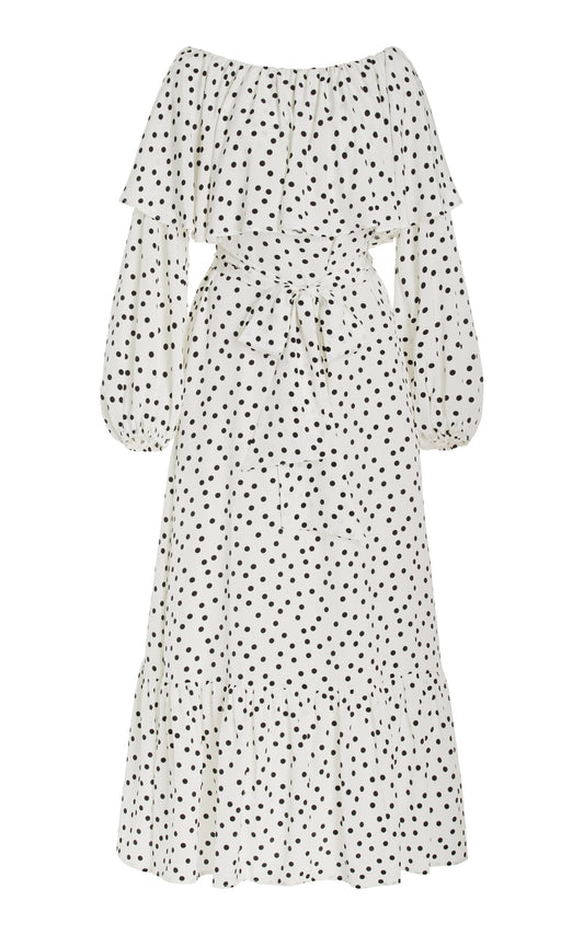 Exclusive Off-The-Shoulder Silk Crepe Maxi Dress Full of charm simple and atmospheric