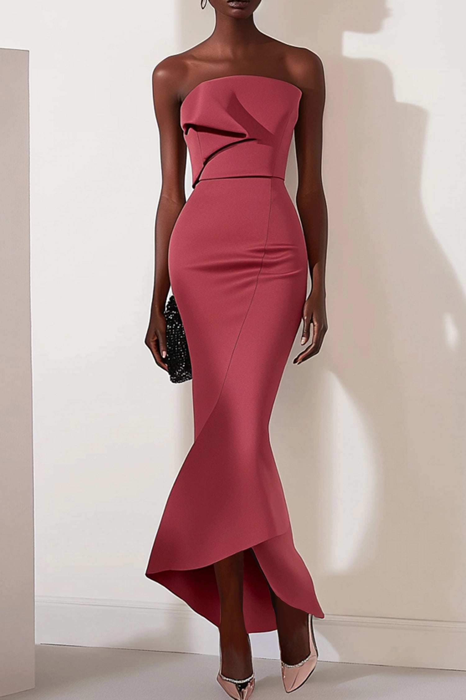 Cocktail Party Formal Dress Mermaid Red Maxi Dress High-Low Hem Simple beautiful generous and full of charm