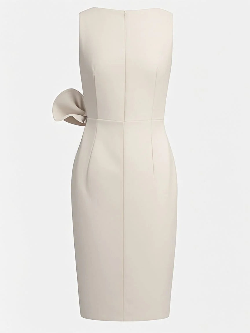 White 3D Bow Sleeveless Sheath Midi Dress
