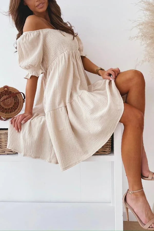 Enchanted Off The Shoulder Smocked Loose Dress Simple atmospheric beautiful and unique desi