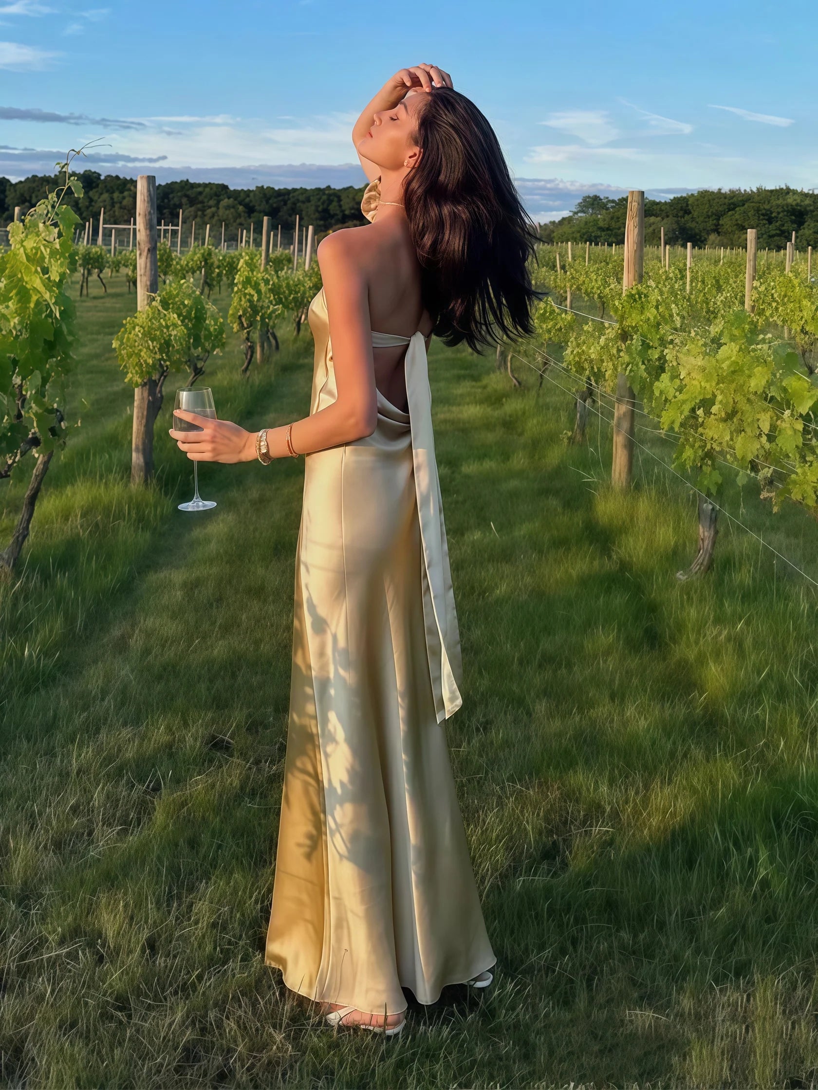 Sexy Mermaid Long Prom Dress Pastel Yellow Sheath Long Prom Dress Satin Backless Evening Dress