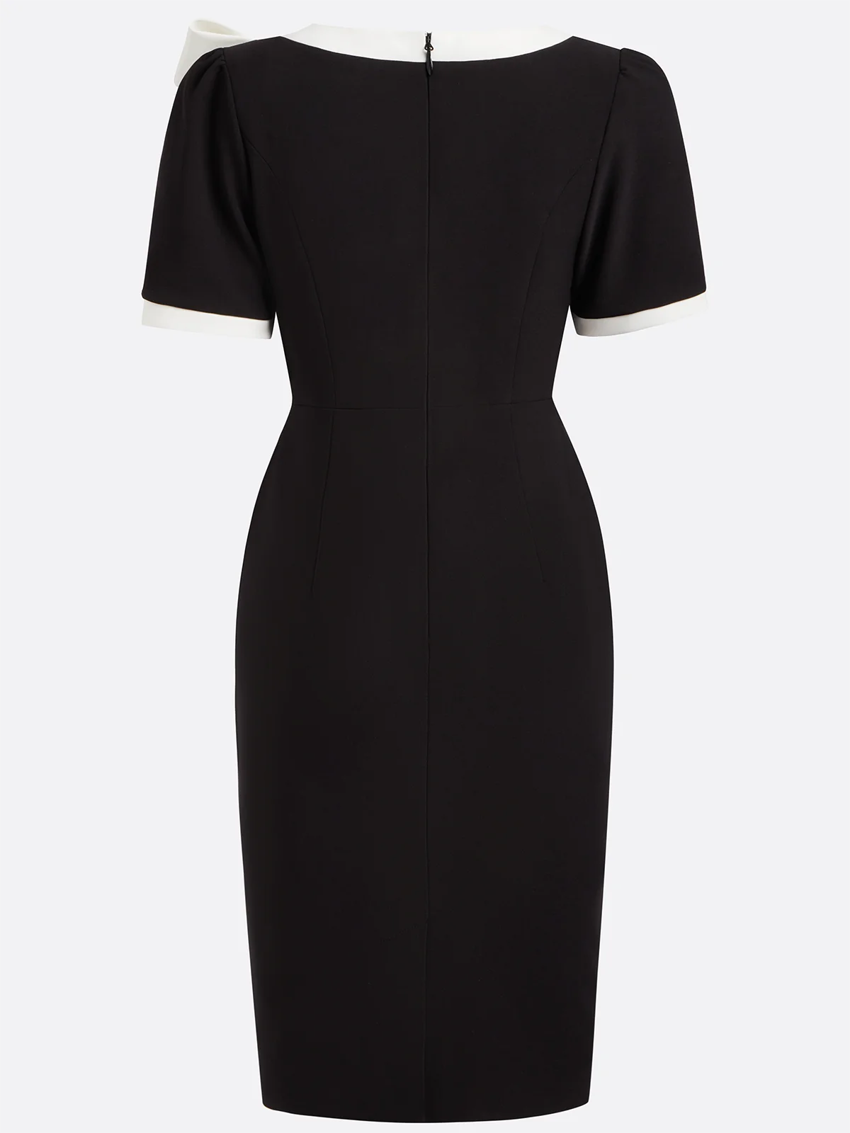 Black Bow Short Sleeve Sheath Midi Dress