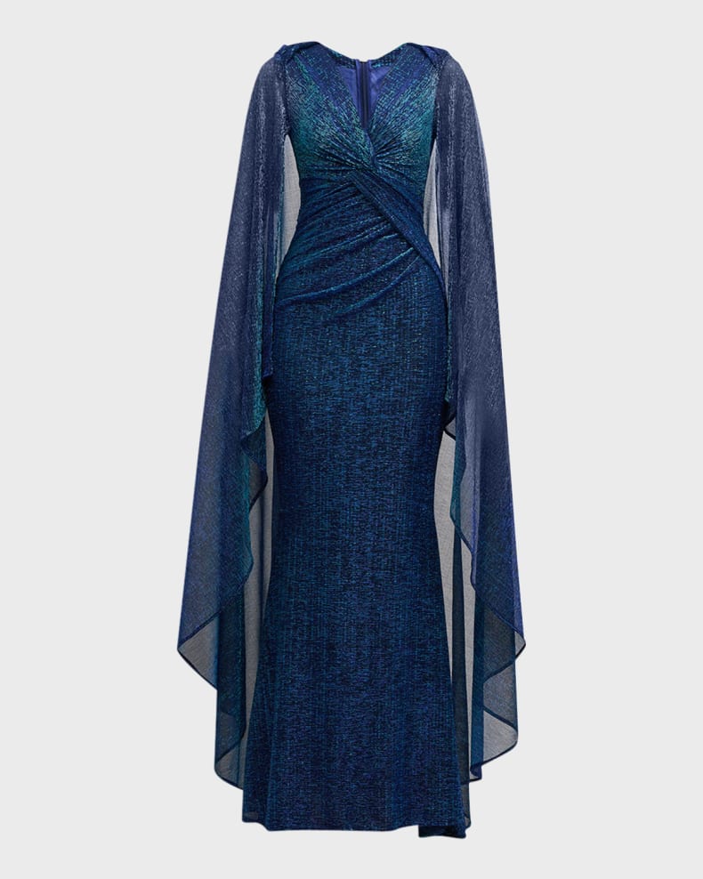 Matrix Metallic Cape Twisted Trumpet Gown Beautiful and charming simple and unique design