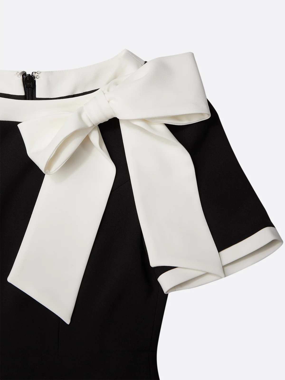 Black Bow Short Sleeve Sheath Midi Dress