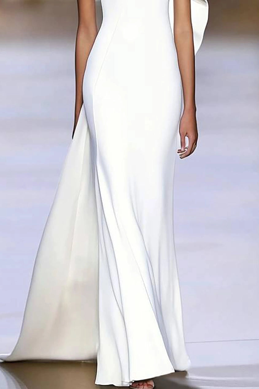 Formal Evening White Dress One-shoulder Cape Maxi Dress Simple beautiful generous and full of charm