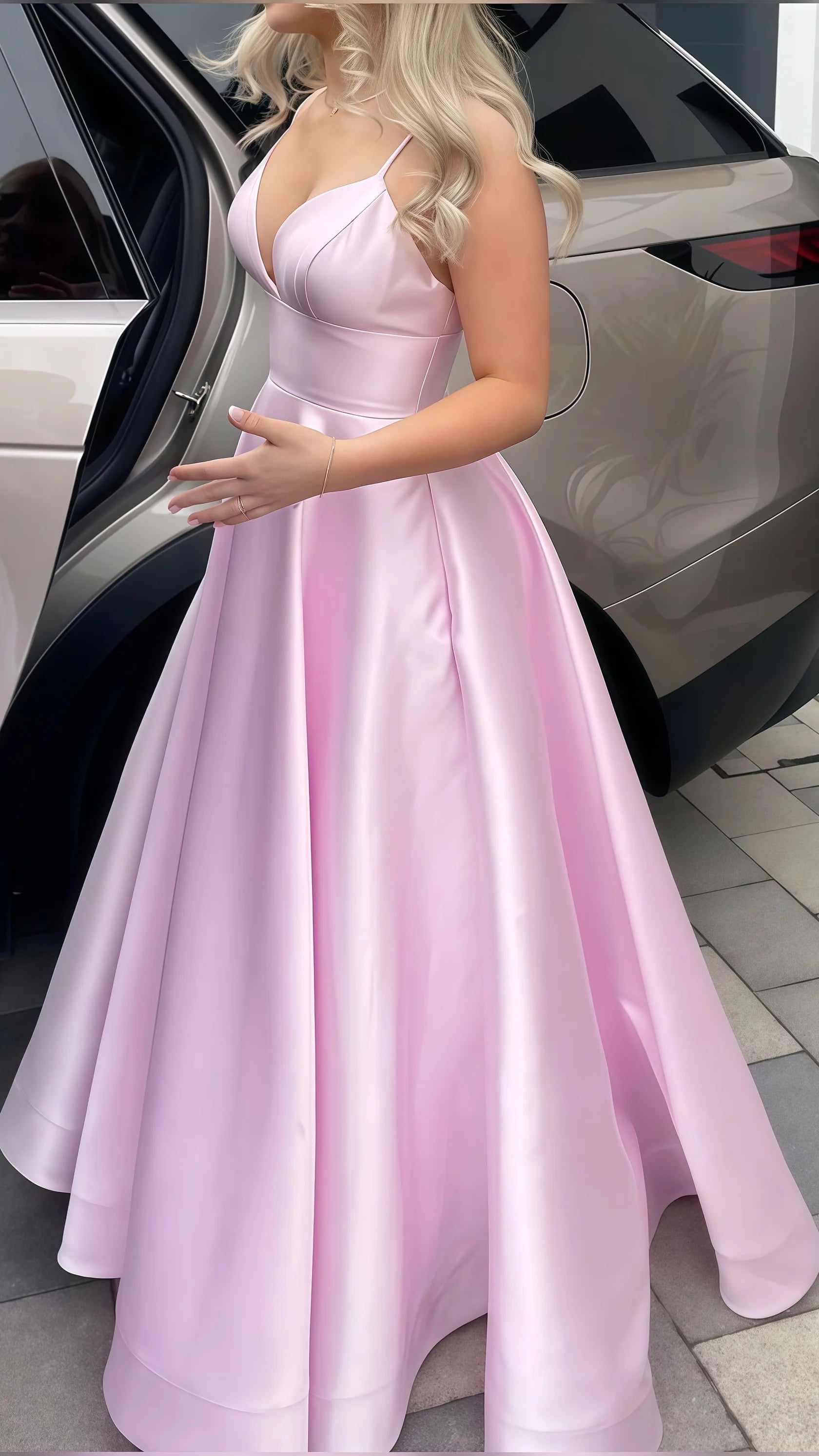 Sexy Mermaid Long Prom Dress Pink A-Line Evening Prom Dress Spaghetti Straps Gala Dress Satin Celebrity Dress
