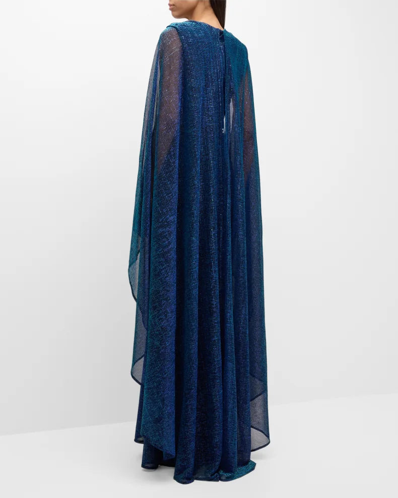 Matrix Metallic Cape Twisted Trumpet Gown Beautiful and charming simple and unique design