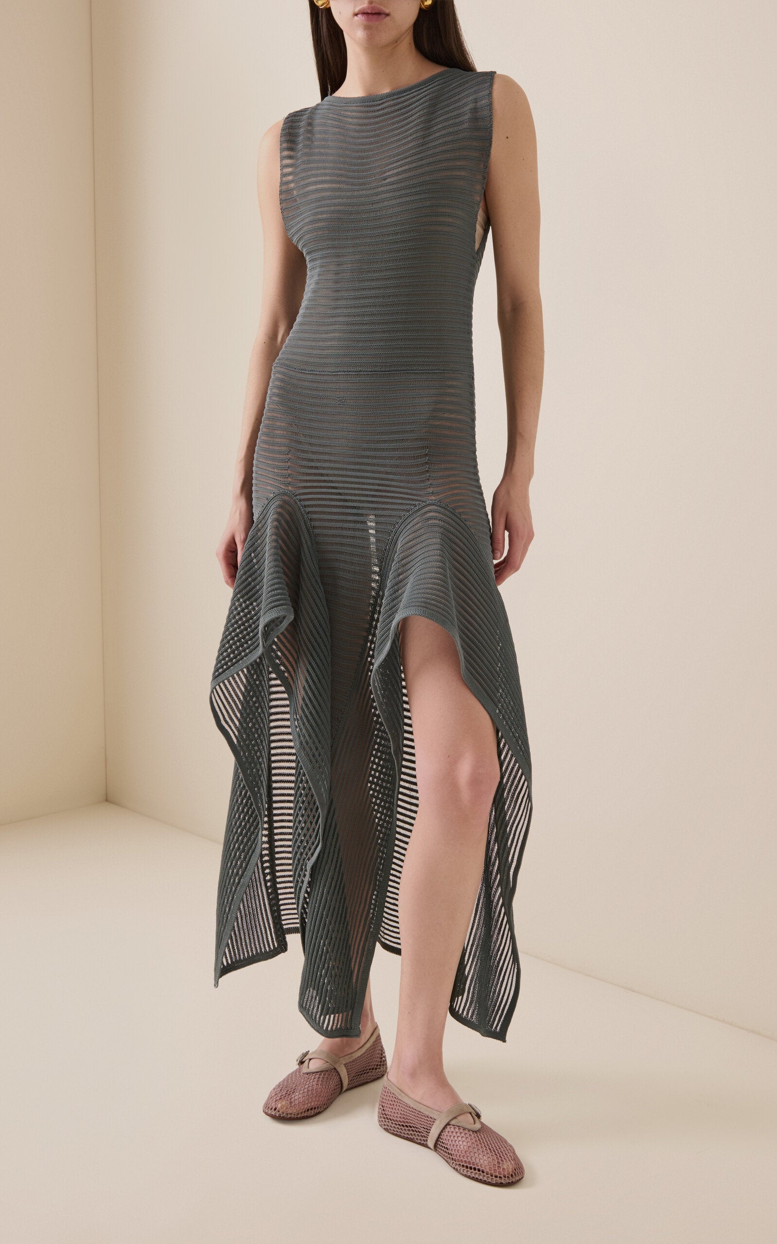 Ladder-Stitched Cotton-Blend Midi Dress Full of charm simple and atmospheric