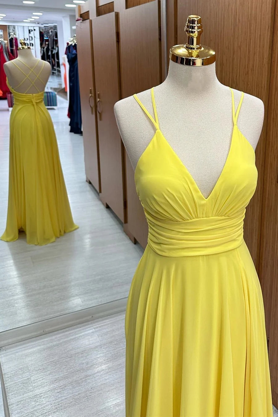 V-Neck Cross Back Chiffon Bridesmaid Dress in
