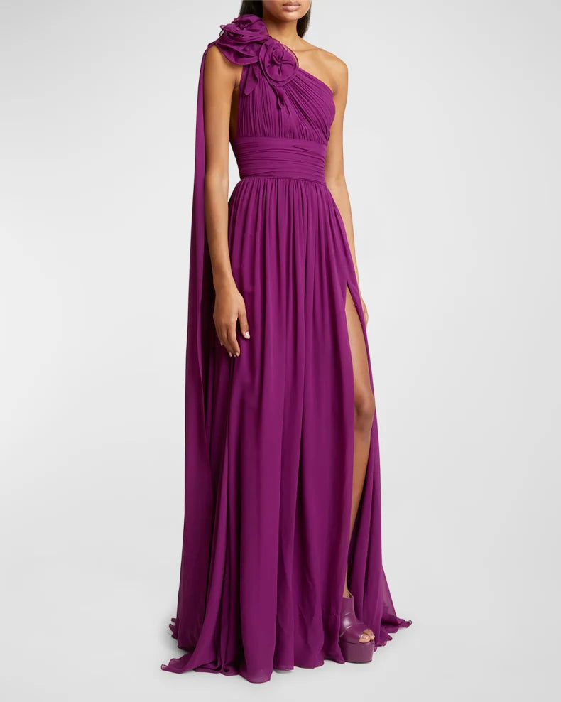 Viva Las Vegas Flower One-Shoulder Silk Gown Charming and unique design Beautiful generous simple