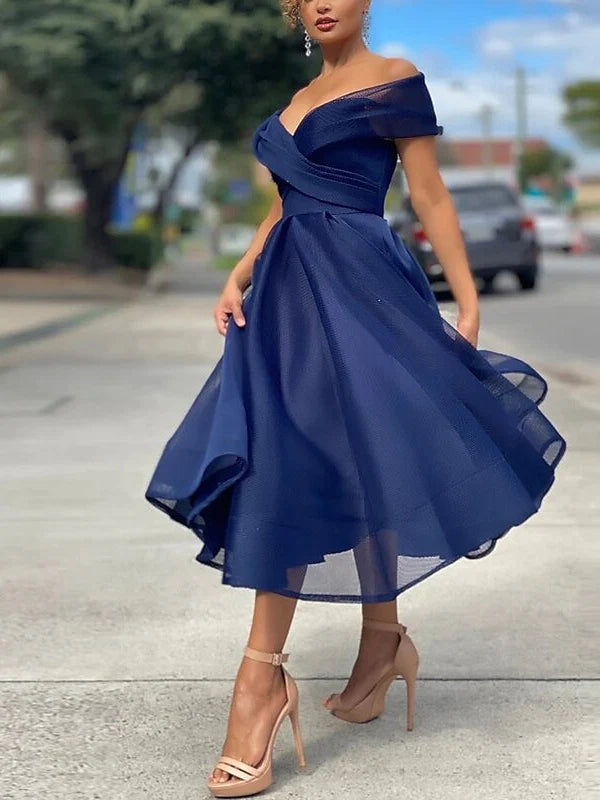 Princess Off-the-Shoulder Tea-Length Cocktail Dresses Simple gentle beautiful and unique design
