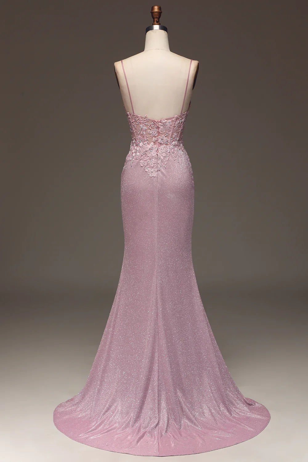 Glitter Blush Mermaid Spaghetti Straps Long Prom Dress with Beading Simple atmospheric beautiful and unique desig