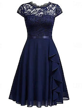 A-Line Mother of the Bride Dress Elegant Party Jewel Neck Knee Length Lace Short Sleeve with Lace Derby Dresses