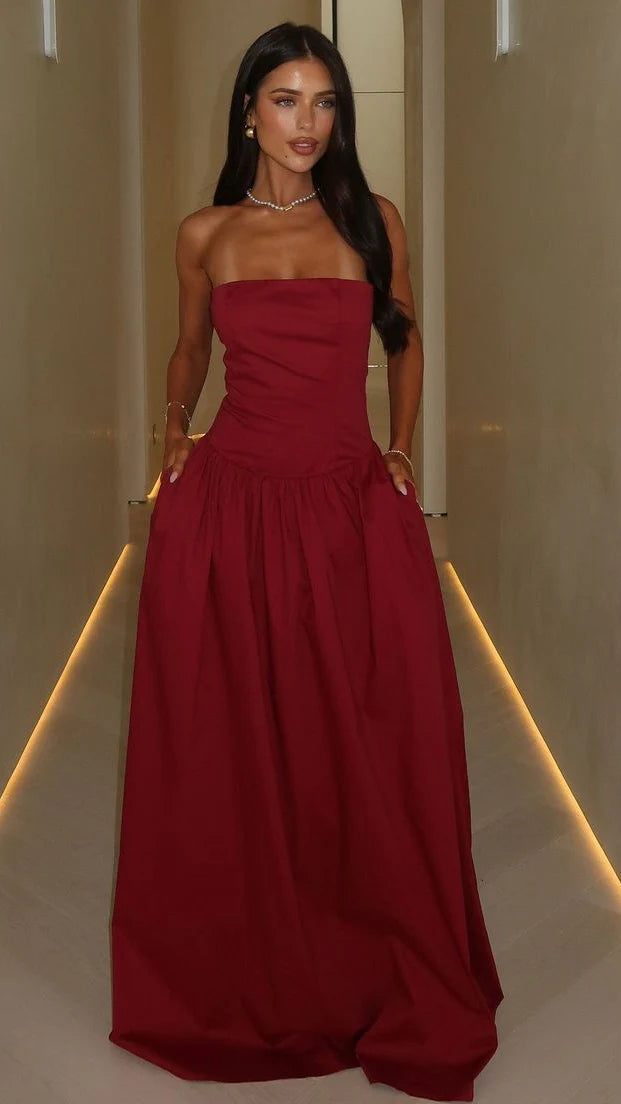 Sexy Mermaid Long Prom Dress Burgundy Prom Dress Strapless Evening Dress A-Line Party Ball Gown