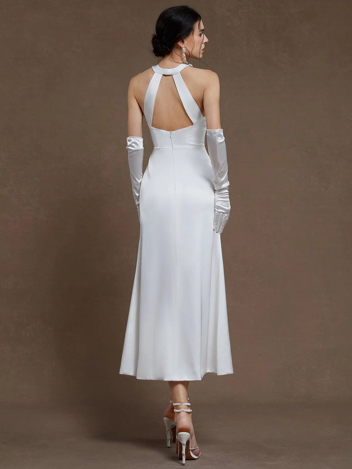Simple beautiful generous and full of charm White Side-Slit Wedding Dress Crew Neck Sleeveless A-Line Maxi Dress