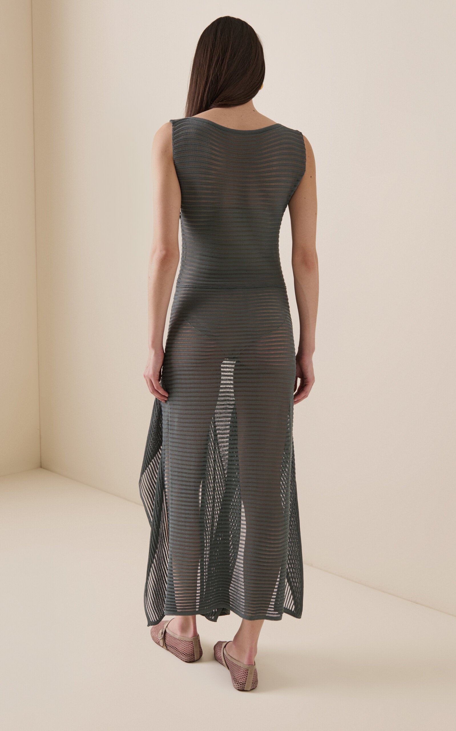 Ladder-Stitched Cotton-Blend Midi Dress Full of charm simple and atmospheric