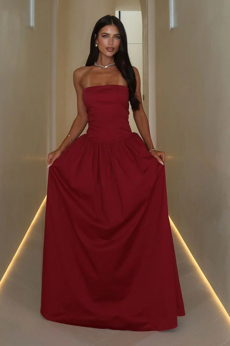 Sexy Mermaid Long Prom Dress Burgundy Prom Dress Strapless Evening Dress A-Line Party Ball Gown