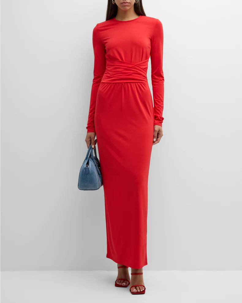 Pleated Long-Sleeve Jersey Column Gown Beautiful and charming simple and unique design