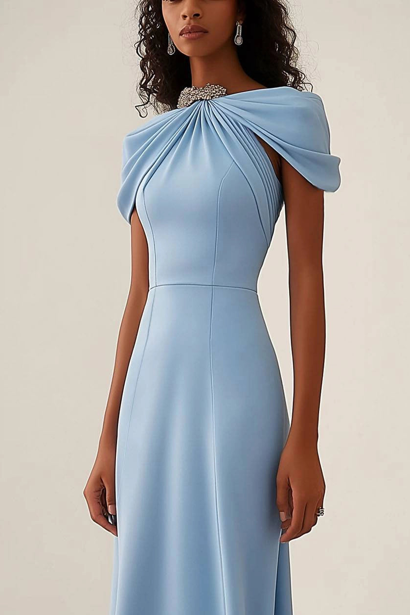 Wedding Guest Formal Dress Light Blue Crystal Embellished Maxi Dress Simple beautiful generous and full of charm
