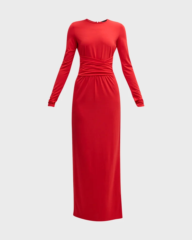 Pleated Long-Sleeve Jersey Column Gown Beautiful and charming simple and unique design