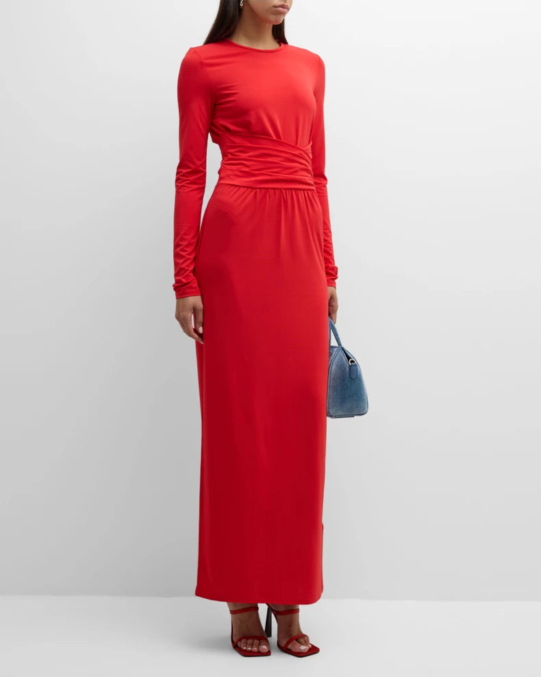 Pleated Long-Sleeve Jersey Column Gown Beautiful and charming simple and unique design