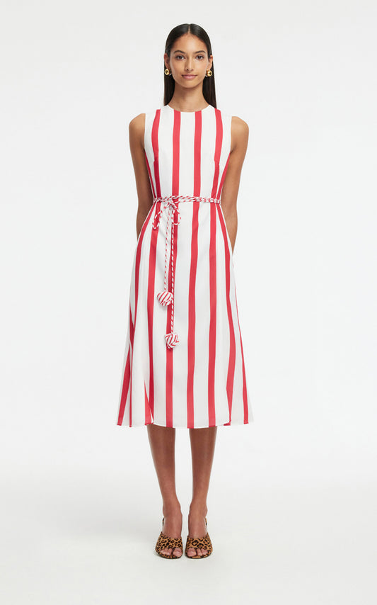 Olive Striped Midi Dress Full of charm simple and atmospheric
