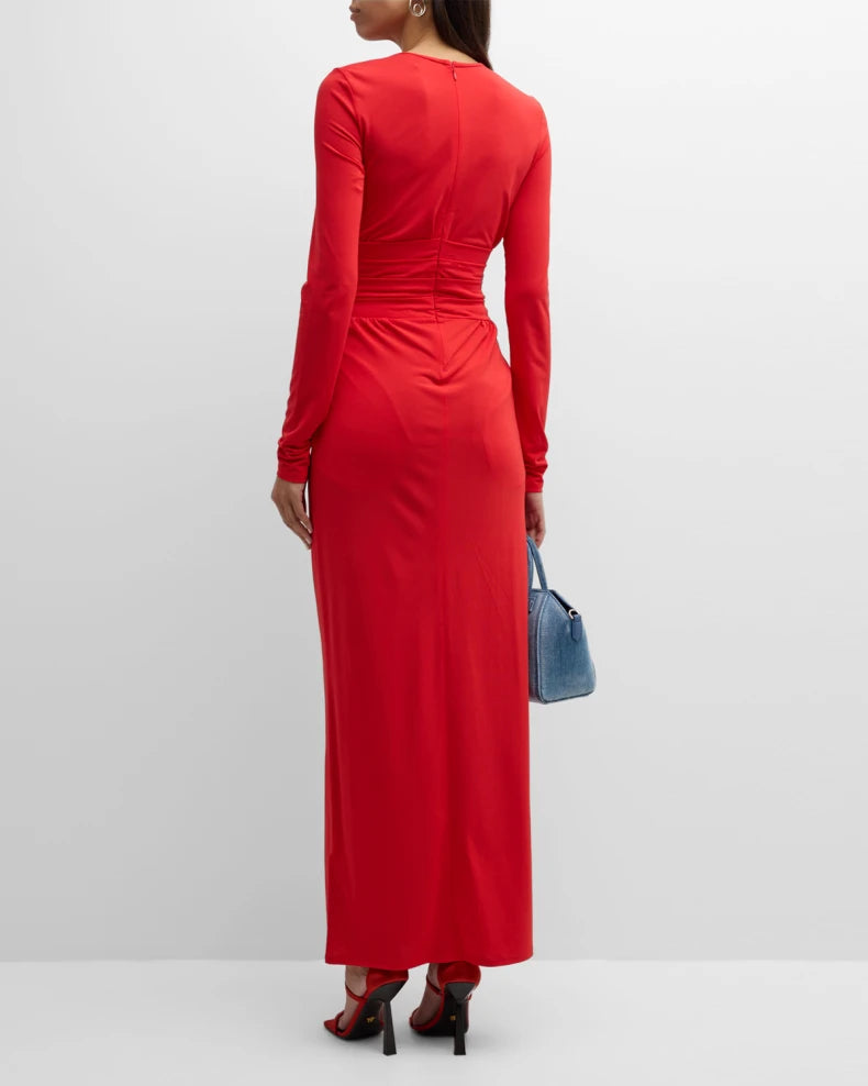 Pleated Long-Sleeve Jersey Column Gown Beautiful and charming simple and unique design