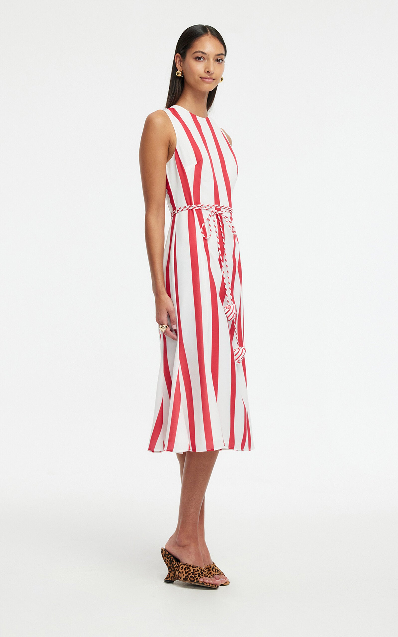 Olive Striped Midi Dress Full of charm simple and atmospheric