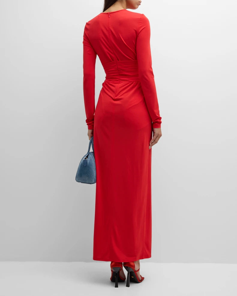 Pleated Long-Sleeve Jersey Column Gown Beautiful and charming simple and unique design