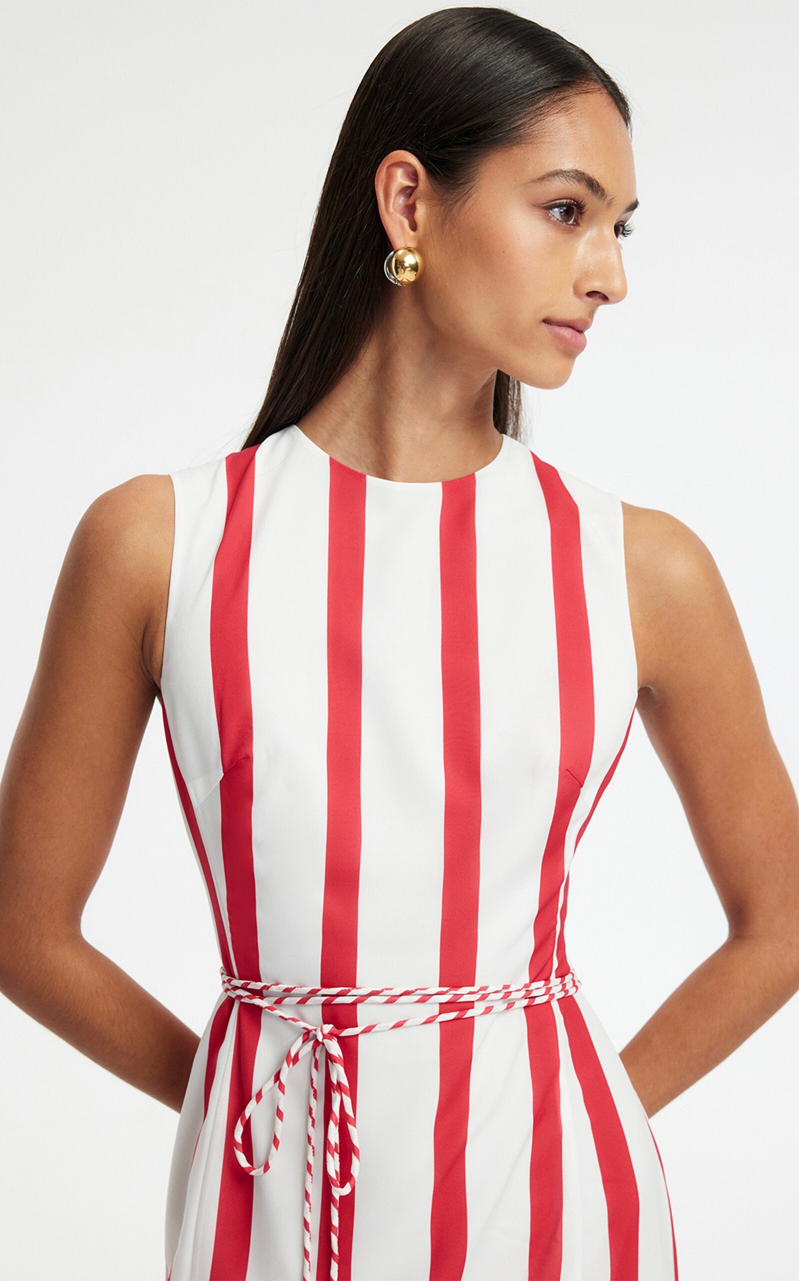 Olive Striped Midi Dress Full of charm simple and atmospheric