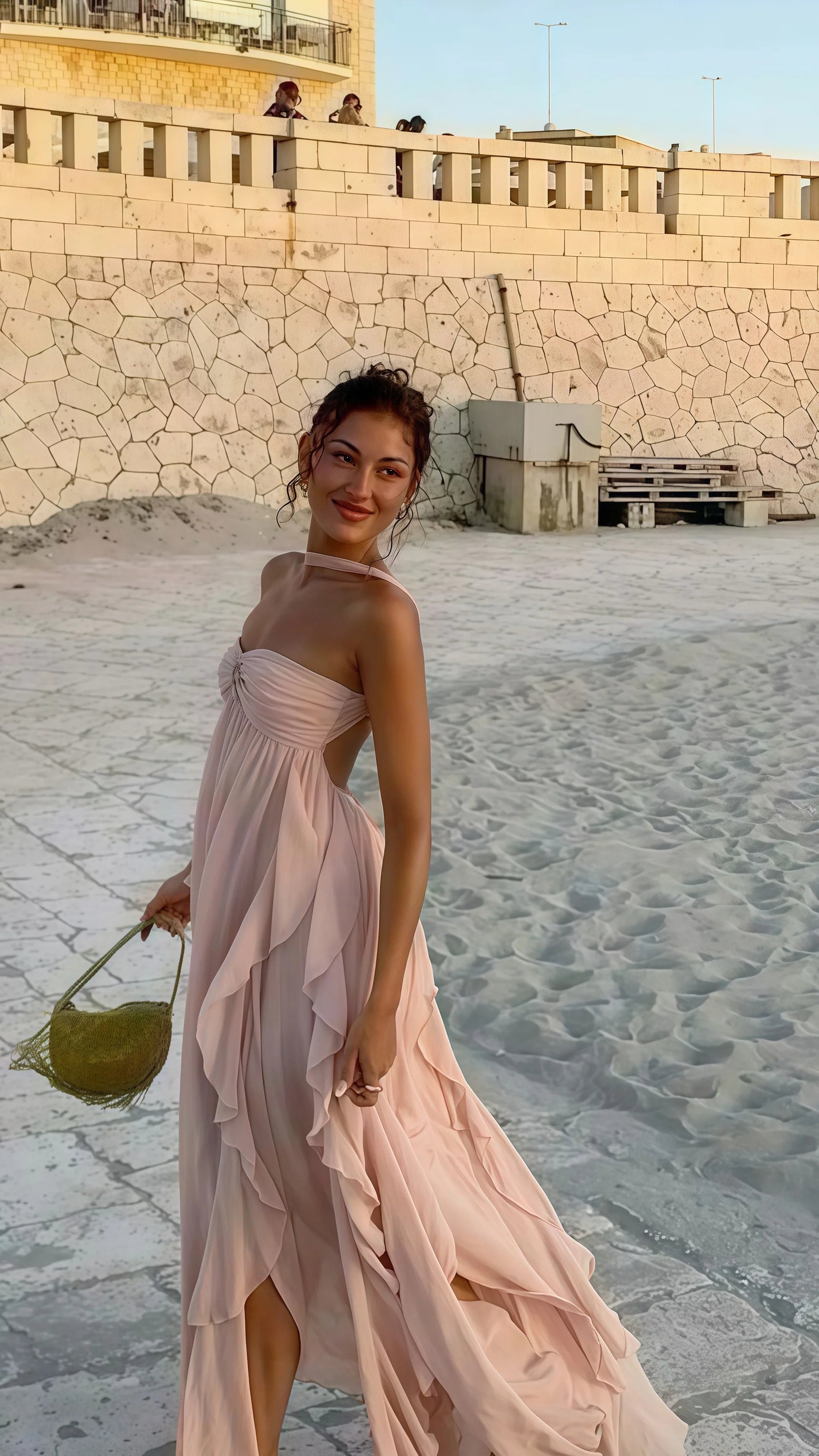 Sexy Mermaid Long Prom Dress Puffy Pink Chiffon Beach Party Dress Senior Prom Dress For Women