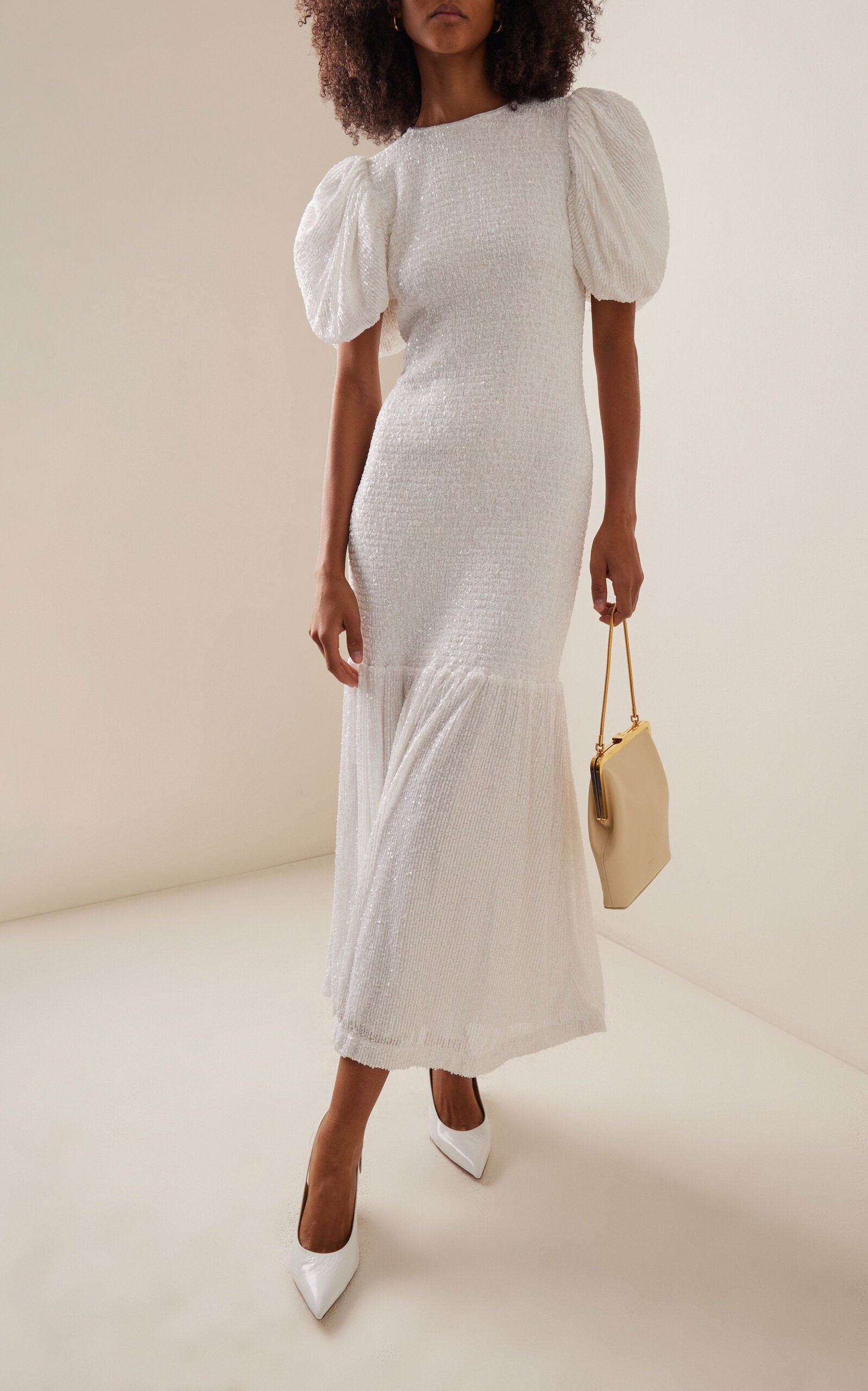 Smocked Sequin Midi Dress Simple gentle beautiful and grand