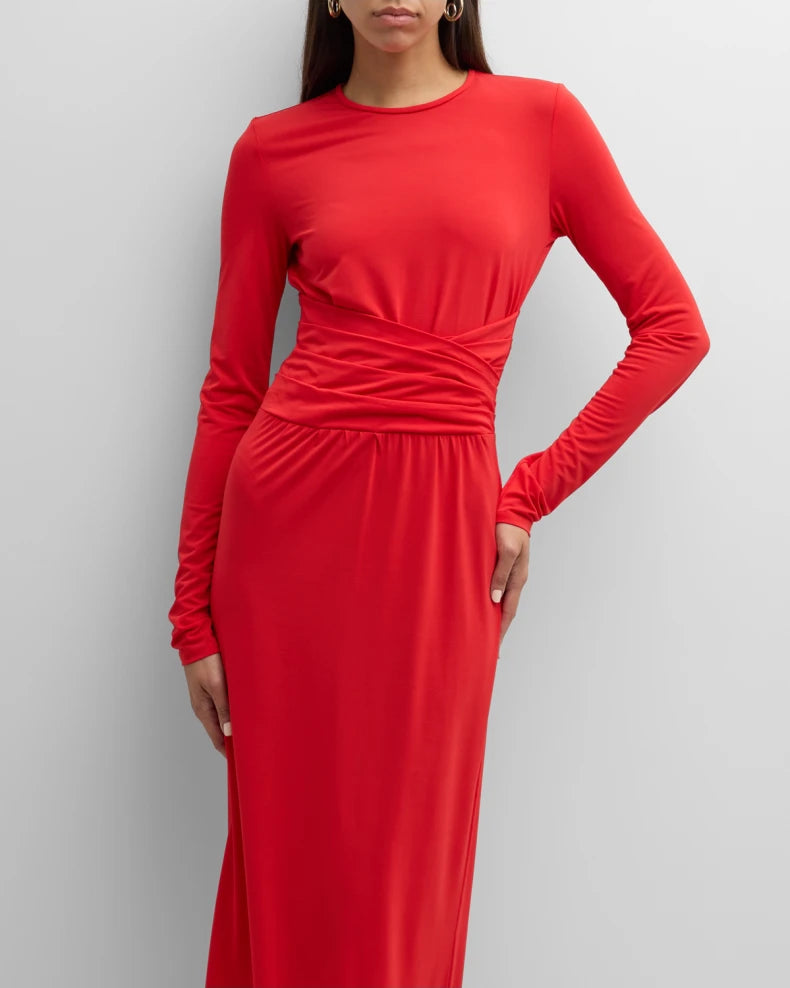 Pleated Long-Sleeve Jersey Column Gown Beautiful and charming simple and unique design