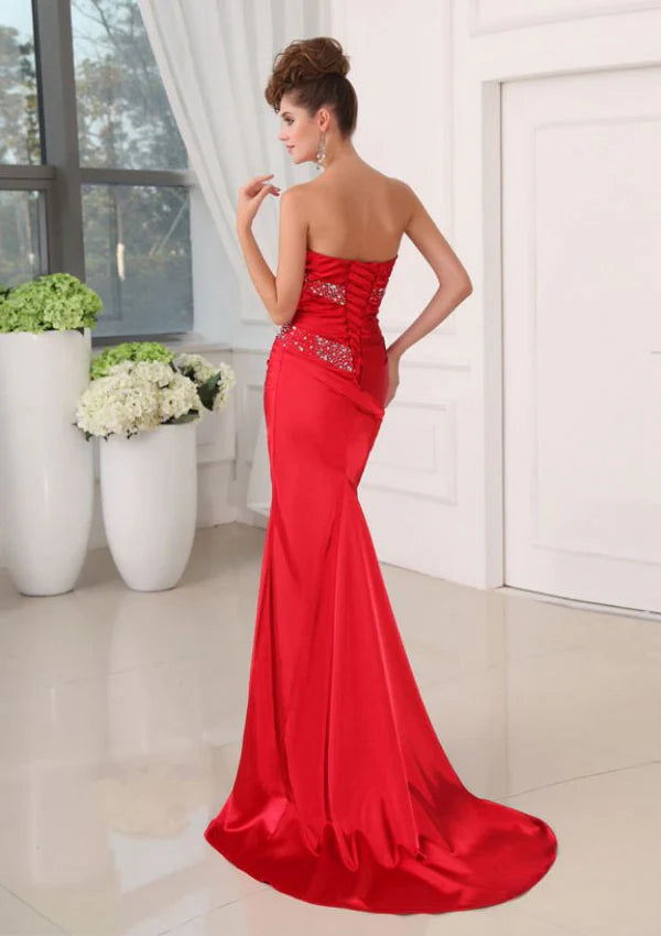 Fabulous Mermaid Long Red Strapless Sequined Sleeveless Prom Dress with Lace Sequins Simple gentle atmospheric and unique design