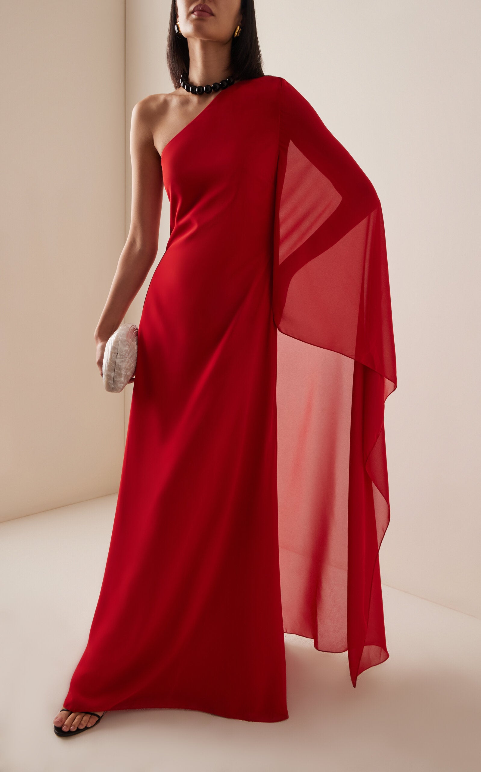 Asymmetric Georgette Maxi Cape Dress Simple gentle beautiful and grand