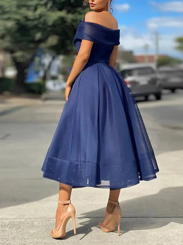 Princess Off-the-Shoulder Tea-Length Cocktail Dresses Simple gentle beautiful and unique design