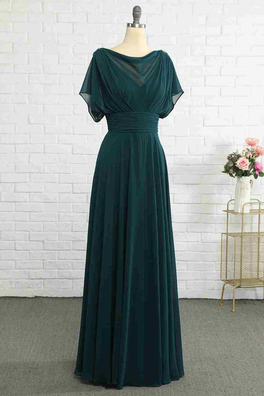 Hunter  Chiffon Bateau Banded Waist Bridesmaid Dress Gentle beautiful and generous