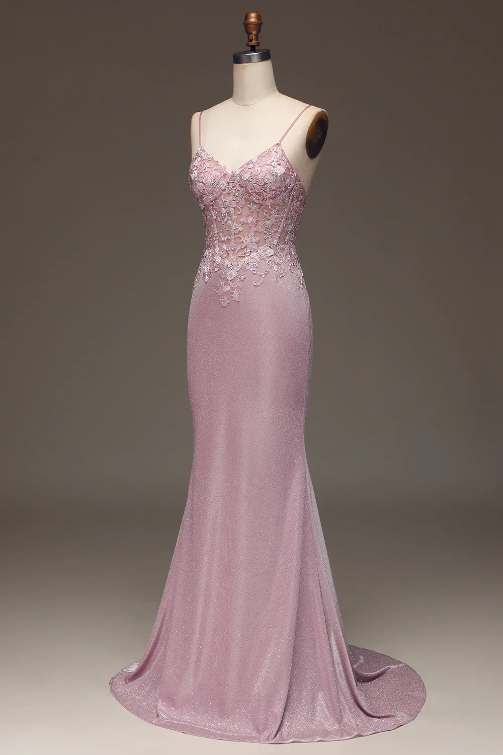 Glitter Blush Mermaid Spaghetti Straps Long Prom Dress with Beading Simple atmospheric beautiful and unique desig