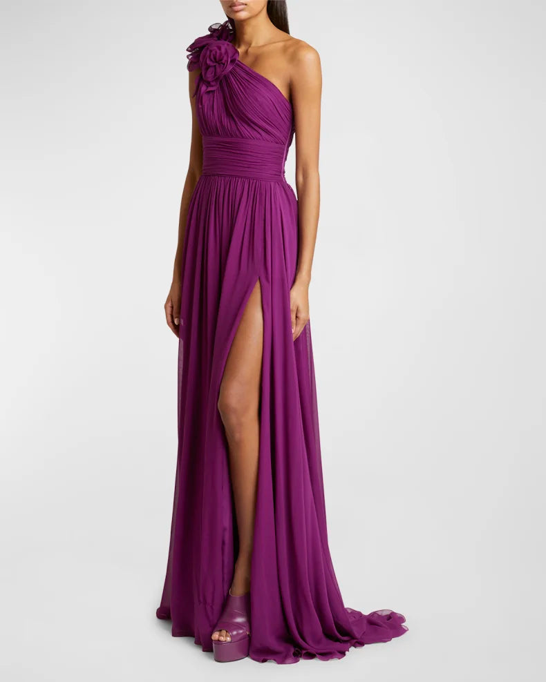 Viva Las Vegas Flower One-Shoulder Silk Gown Charming and unique design Beautiful generous simple