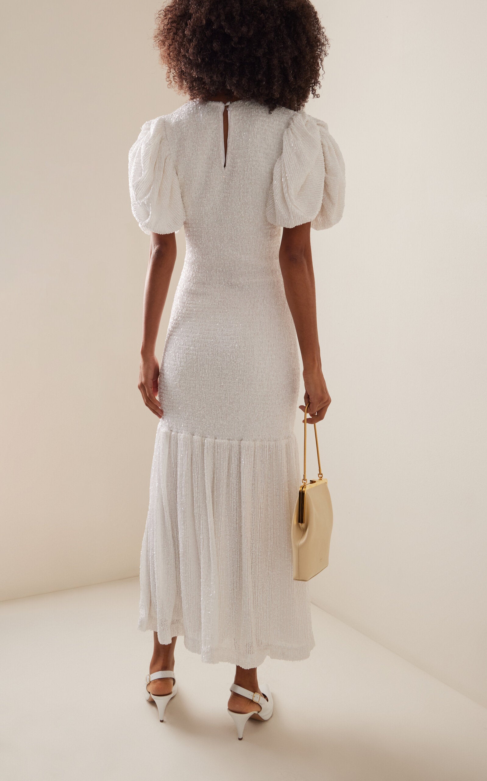 Smocked Sequin Midi Dress Simple gentle beautiful and grand