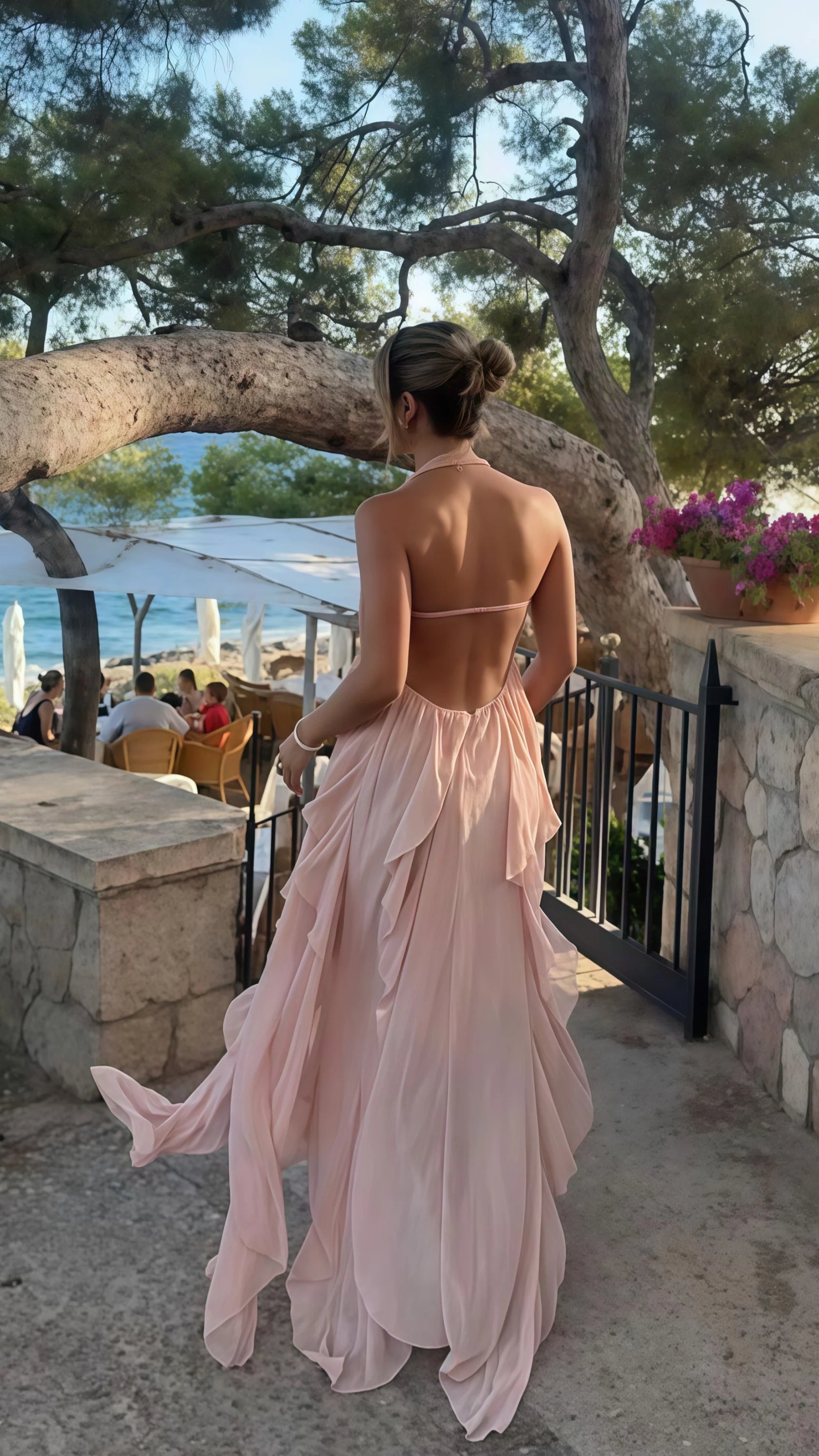 Sexy Mermaid Long Prom Dress Puffy Pink Chiffon Beach Party Dress Senior Prom Dress For Women