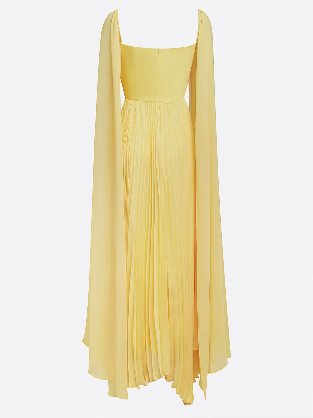 Simple beautiful generous and full of charm Yellow Pleated Chiffon Dress Square Neck Long Sleeve A-Line Gown