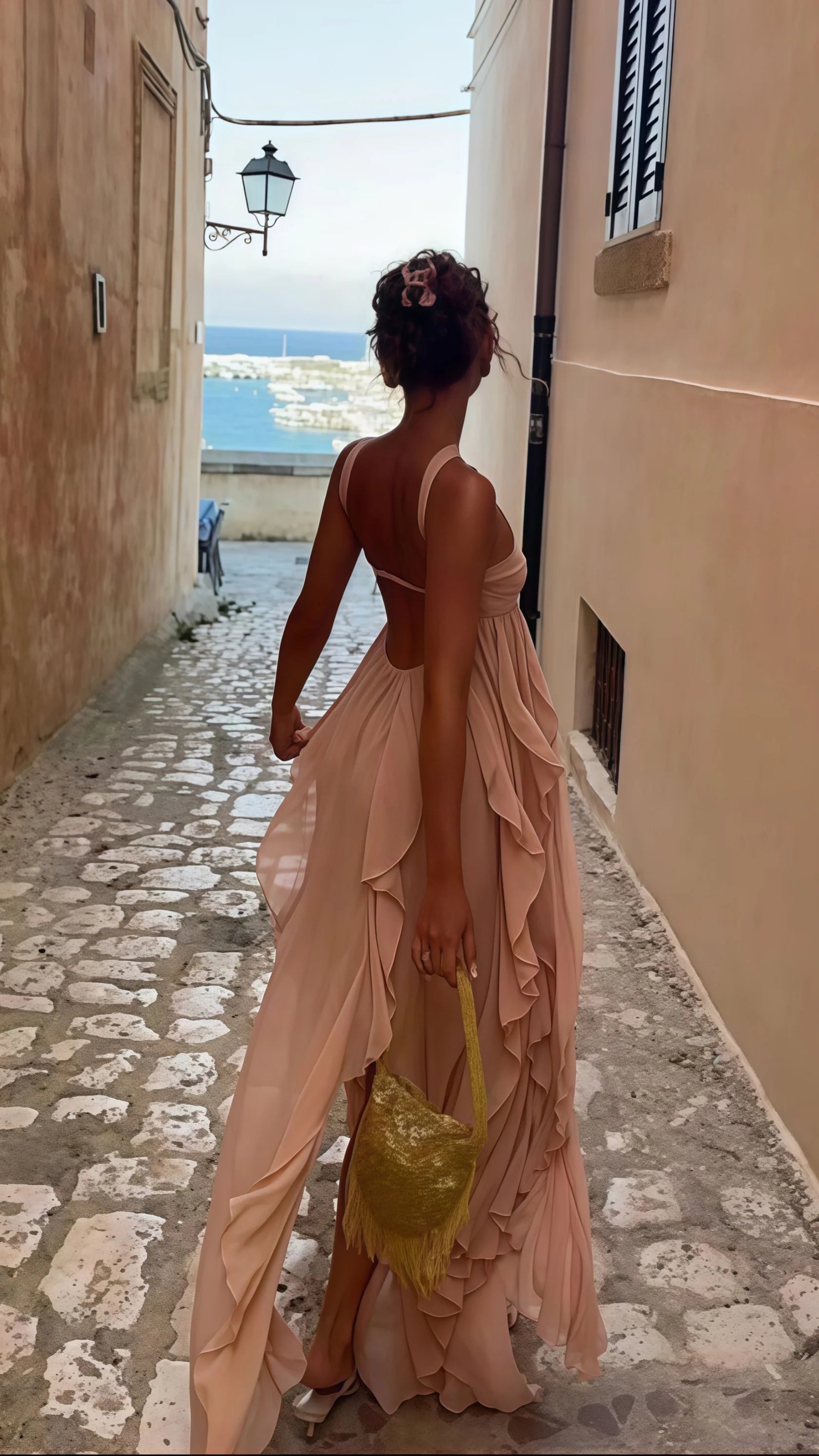Sexy Mermaid Long Prom Dress Puffy Pink Chiffon Beach Party Dress Senior Prom Dress For Women
