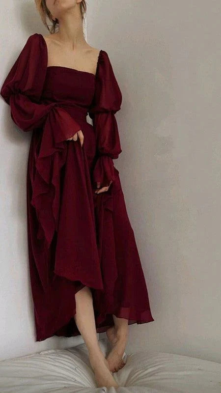 Sexy Mermaid Long Prom Dress Beautiful Vintage Romantic A-line Burgundy Prom Dress Evening Dress
