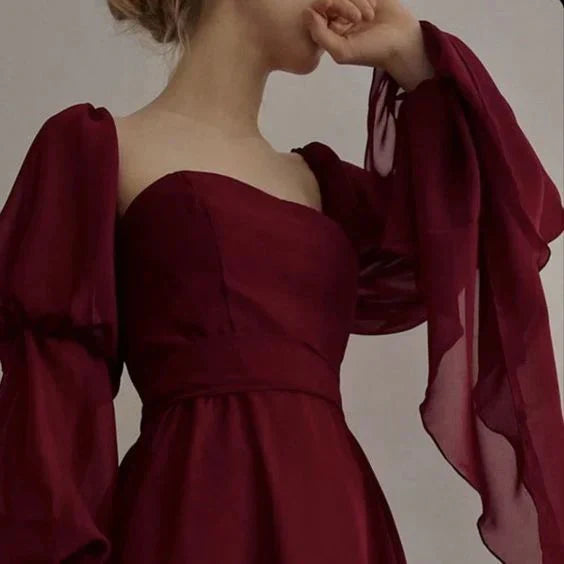 Sexy Mermaid Long Prom Dress Beautiful Vintage Romantic A-line Burgundy Prom Dress Evening Dress