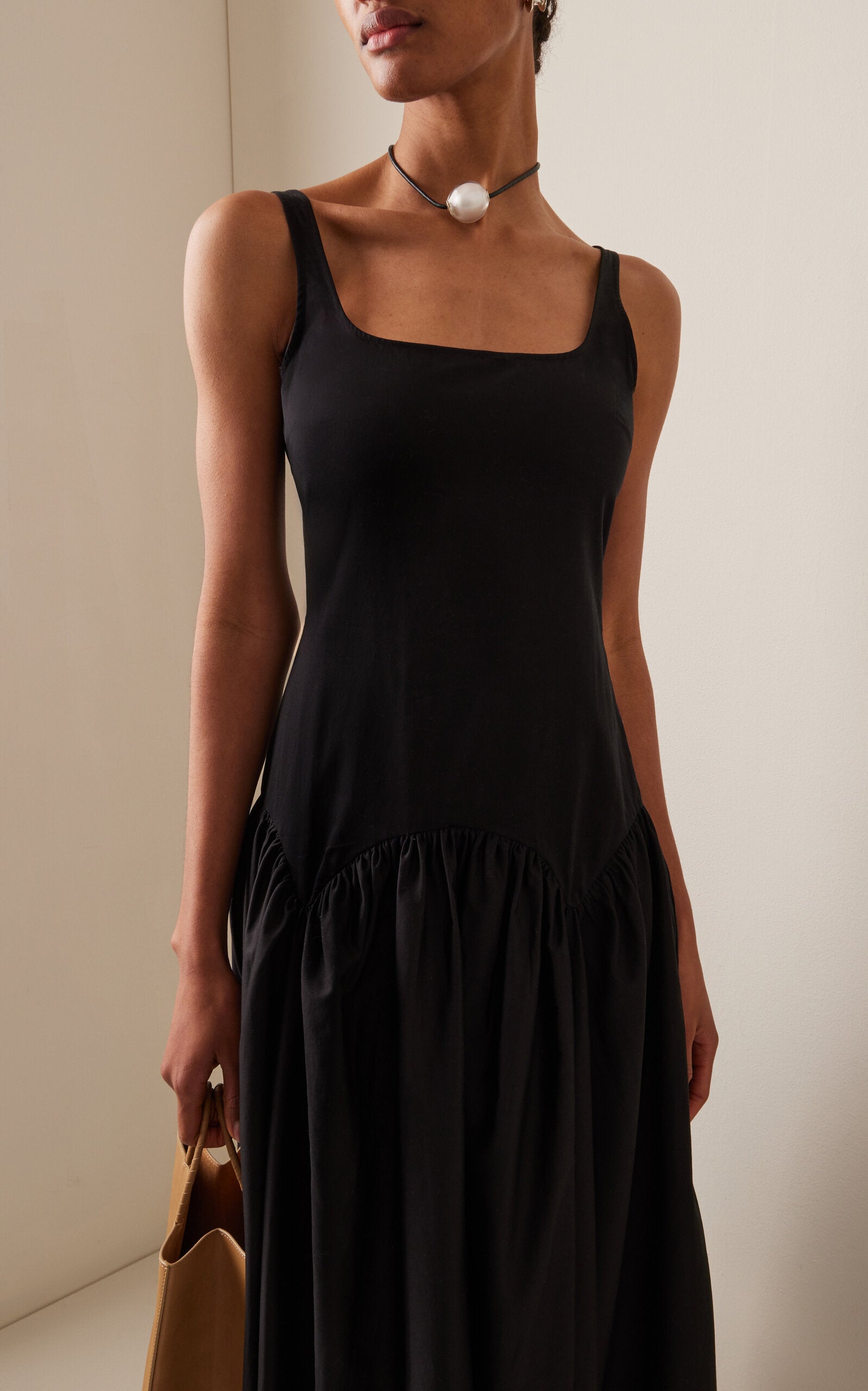 Exclusive Lace-Up Cotton Midi Dress Full of charm simple and atmospheric