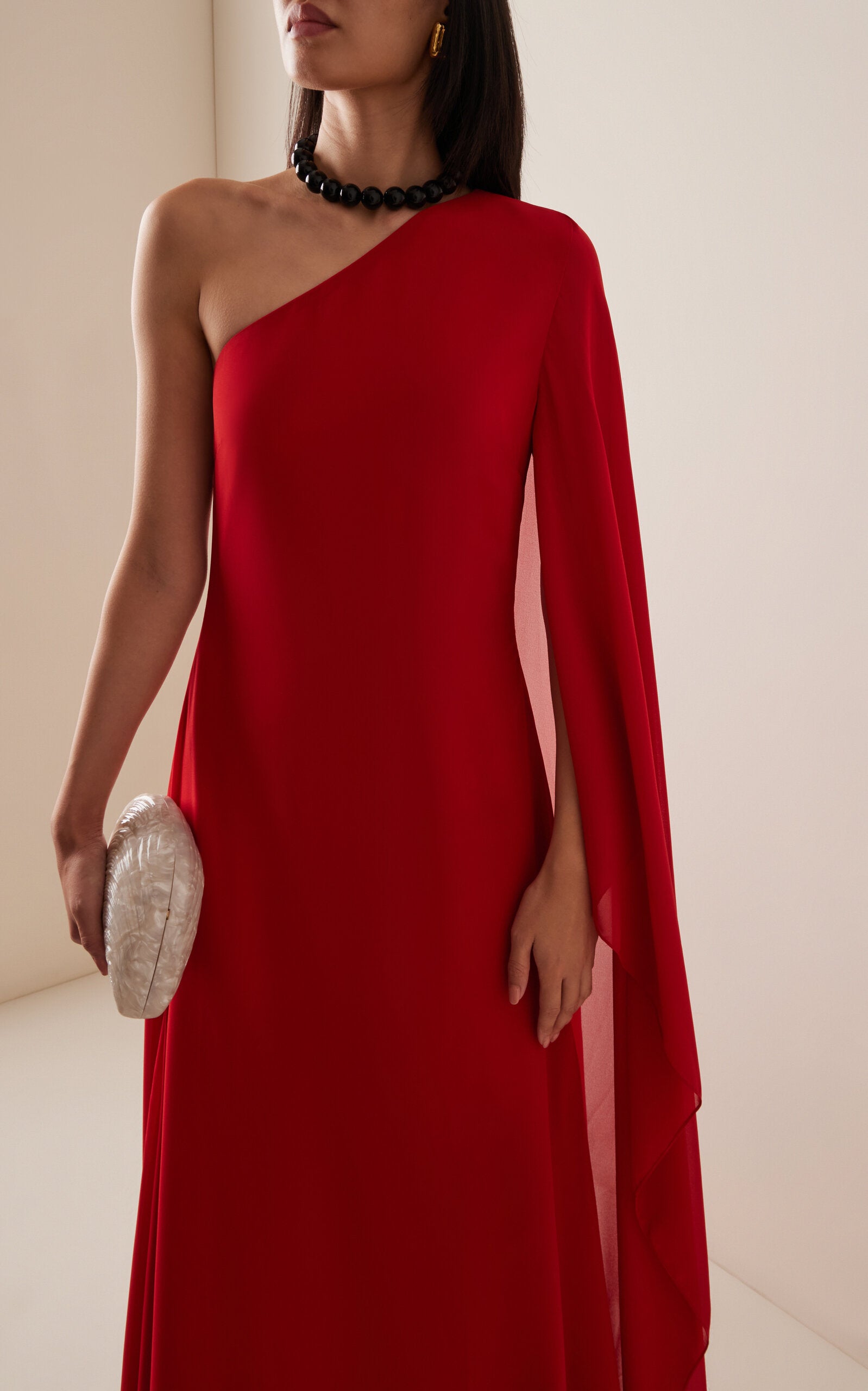 Asymmetric Georgette Maxi Cape Dress Simple gentle beautiful and grand