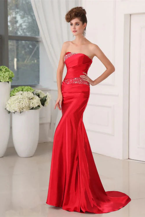 Fabulous Mermaid Long Red Strapless Sequined Sleeveless Prom Dress with Lace Sequins Simple gentle atmospheric and unique design