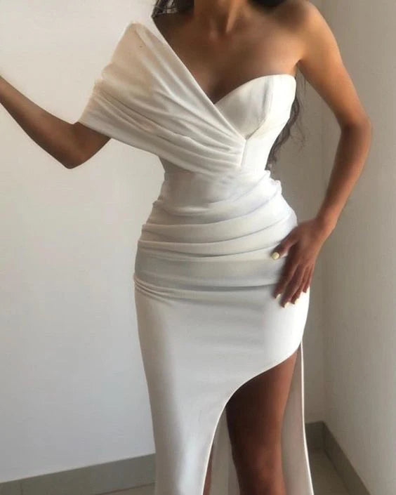 women one shoulder ruched Prom Dress Charming Evening Dress