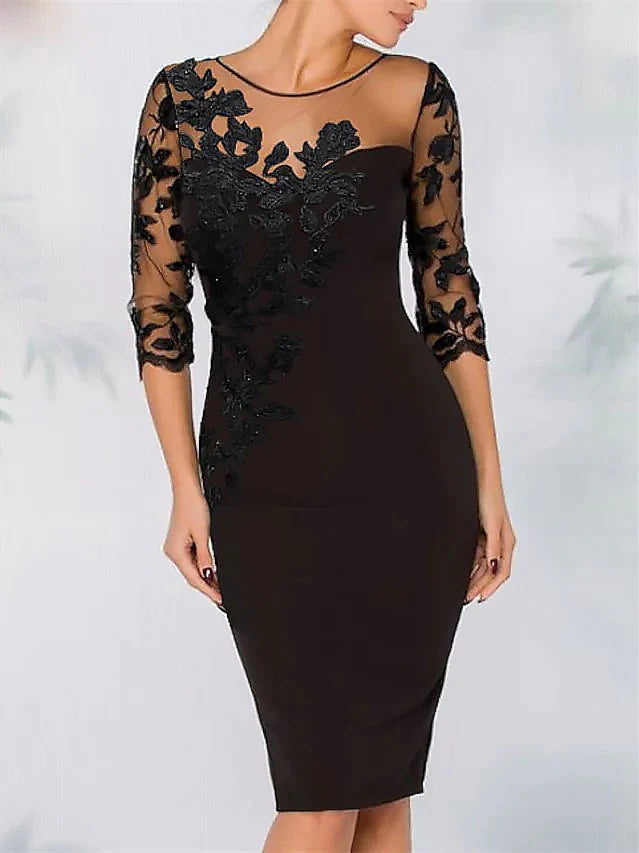 Column Illusion Neck Knee-Length Cocktail Dresses with Beading Simple gentle beautiful and unique design